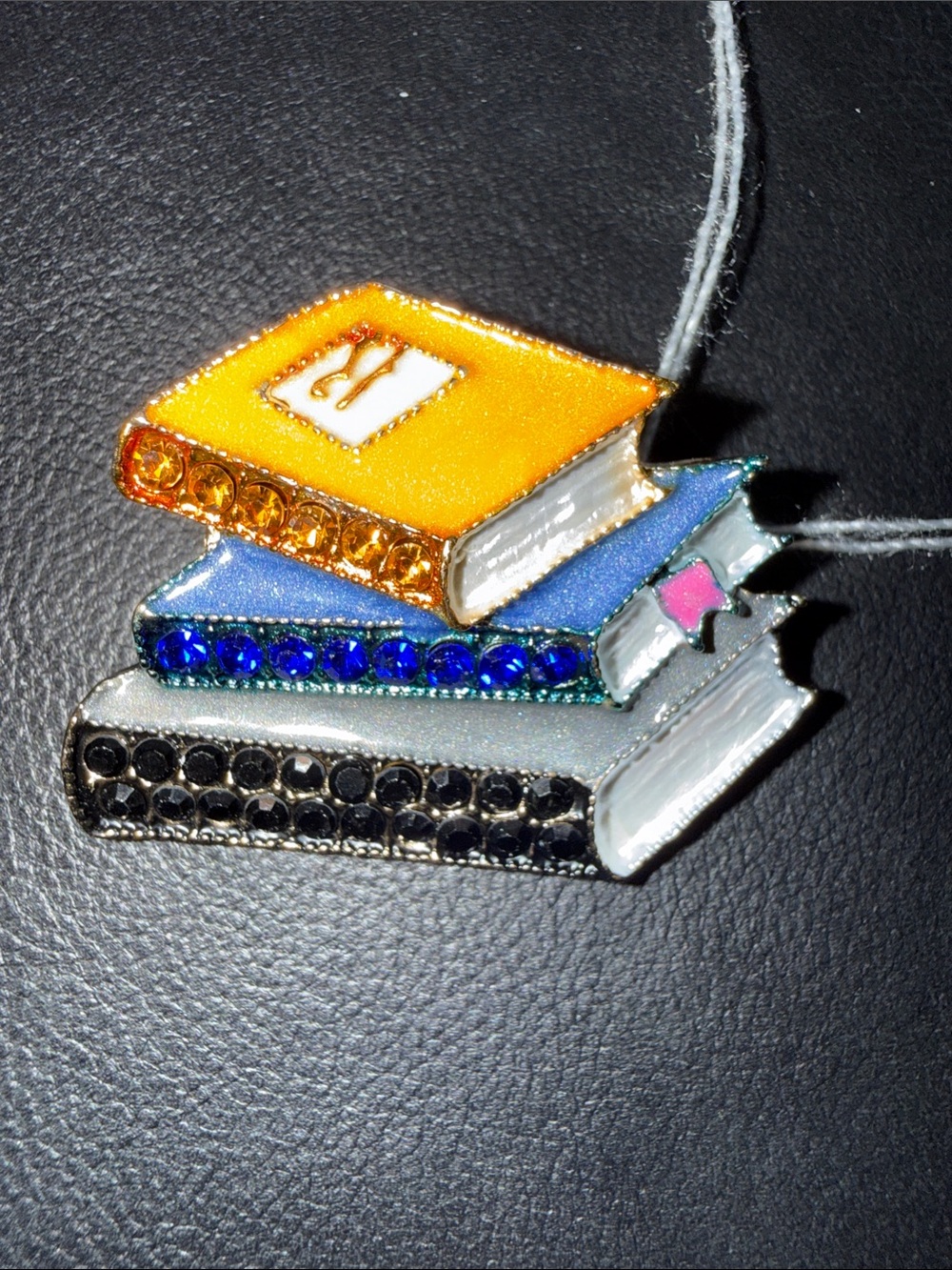Stacked Book Tablet Charm Necklace in Orange, Blue, and White
